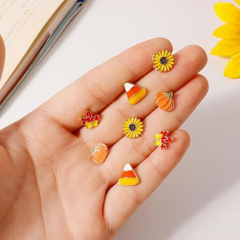 Thanksgiving Fall Earrings for Women Pumpkin Maple Leaf Autumn Candy Corn Stud Earrings Christmas Holiday Party Jewelry Gifts in Saudi Arabia
