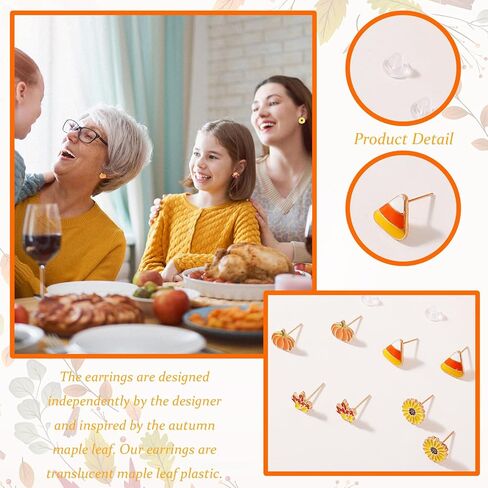 Thanksgiving Fall Earrings for Women Pumpkin Maple Leaf Autumn Candy Corn Stud Earrings Christmas Holiday Party Jewelry Gifts in Saudi Arabia