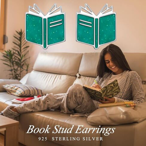 Alphm 925 Sterling Silver Book Stud Earrings for Women Cute Librarian Book Jewelry Present for Librarians Reading Lovers in Saudi Arabia