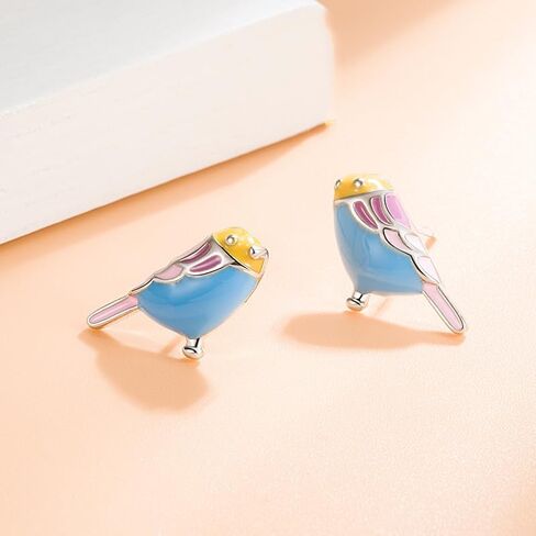 14k Gold Plated Cute Bird Stud Earrings for Women Dainty Small Animal Pet Enameled Blue Yellow Pink Feather Birds Stud Earrings Dainty Jewelry Gift in Saudi Arabia