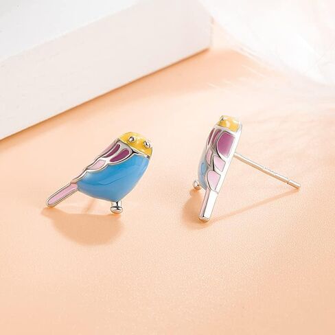 14k Gold Plated Cute Bird Stud Earrings for Women Dainty Small Animal Pet Enameled Blue Yellow Pink Feather Birds Stud Earrings Dainty Jewelry Gift in Saudi Arabia