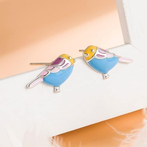 14k Gold Plated Cute Bird Stud Earrings for Women Dainty Small Animal Pet Enameled Blue Yellow Pink Feather Birds Stud Earrings Dainty Jewelry Gift in Saudi Arabia
