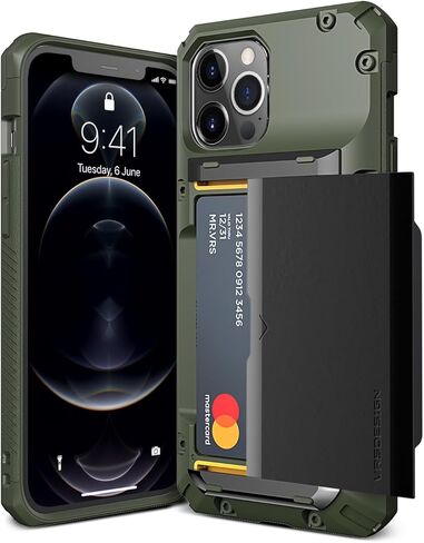 VRS Design Damda Glide Pro Phone Case for iPhone 12 Pro Max ، مع [4 بطاقات] متينة متين [Semi Auto] Slot Slot Slot لـ iPhone 12 Pro Max 6.7 Inch (2020) Black in Kuwait
