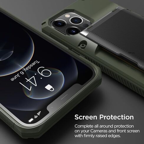 VRS Design Damda Glide Pro Phone Case for iPhone 12 Pro Max ، مع [4 بطاقات] متينة متين [Semi Auto] Slot Slot Slot لـ iPhone 12 Pro Max 6.7 Inch (2020) Black in Kuwait