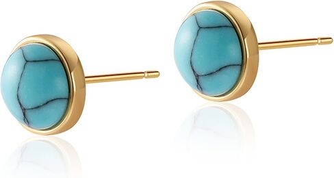 Turquoise Stud Earrings for Women Non Tarnish Gold Pearl Green Stone Dainty 18K Gold Plated Stud Trendy Stainless Steel Western Gift in Kuwait