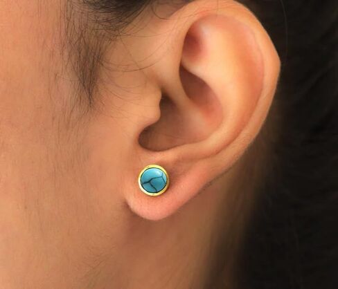 Turquoise Stud Earrings for Women Non Tarnish Gold Pearl Green Stone Dainty 18K Gold Plated Stud Trendy Stainless Steel Western Gift in Kuwait