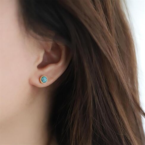 Turquoise Stud Earrings for Women Non Tarnish Gold Pearl Green Stone Dainty 18K Gold Plated Stud Trendy Stainless Steel Western Gift in Kuwait