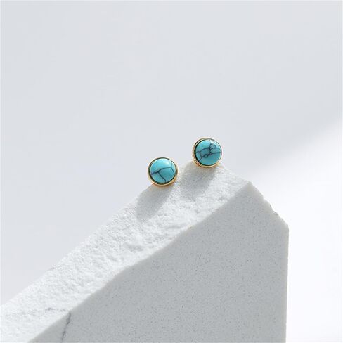 Turquoise Stud Earrings for Women Non Tarnish Gold Pearl Green Stone Dainty 18K Gold Plated Stud Trendy Stainless Steel Western Gift in Kuwait
