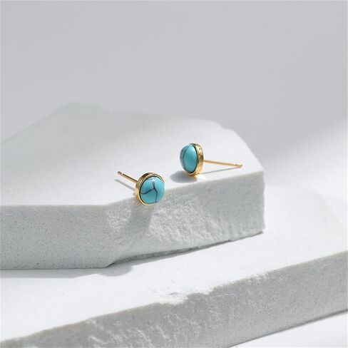 Turquoise Stud Earrings for Women Non Tarnish Gold Pearl Green Stone Dainty 18K Gold Plated Stud Trendy Stainless Steel Western Gift in Kuwait