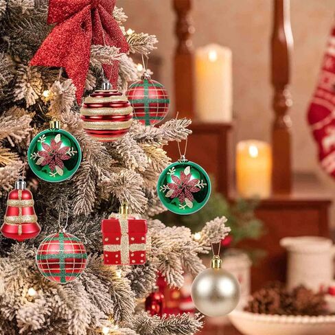 Christmas Ball Ornaments Set, 55ct 60mm Elegant Red Green and Gold Assorted Xmas Tree Ball Ornaments, Shatterproof Christmas Tree Hanging Ornaments for Xmas Decoration in Saudi Arabia