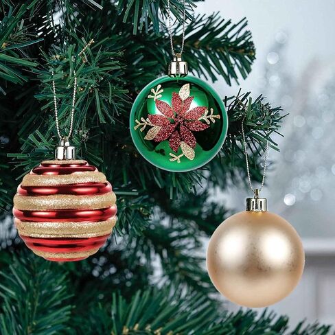 Christmas Ball Ornaments Set, 55ct 60mm Elegant Red Green and Gold Assorted Xmas Tree Ball Ornaments, Shatterproof Christmas Tree Hanging Ornaments for Xmas Decoration in Saudi Arabia