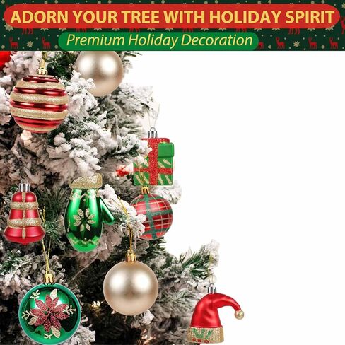 Christmas Ball Ornaments Set, 55ct 60mm Elegant Red Green and Gold Assorted Xmas Tree Ball Ornaments, Shatterproof Christmas Tree Hanging Ornaments for Xmas Decoration in Saudi Arabia