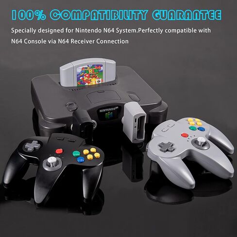 Saffun (2 Pack) 2.4 GHz Wireless N64 Controller ، N64 Receiver ، متوافق مع وحدة التحكم N64 - (قابلة للشحن) (التوصيل والتشغيل) (دموية مدمجة) - أسود) in Kuwait