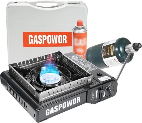 موقد معسكر مزدوج للوقود مع Windblocker ، 10،000 BTU Butane Propane Stove ، اشتعال تلقائي ، موقد بروبان محمول مع محول البروبان الحافلة للمشي لمسافات طويلة (الوقود غير مدرج) in Kuwait