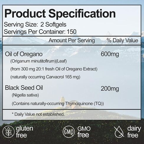 زيت أوريجانو مع زيت البذور السوداء - زيت كبسولات الأوريجانو ، كبسولات ACEITE DE ORégano ، الدعم المناعي ، غير المعدلة وراثيًا ، خالية من الغلوتين ، 300 ناعمة in Saudi Arabia