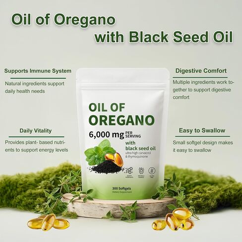 زيت أوريجانو مع زيت البذور السوداء - زيت كبسولات الأوريجانو ، كبسولات ACEITE DE ORégano ، الدعم المناعي ، غير المعدلة وراثيًا ، خالية من الغلوتين ، 300 ناعمة in Saudi Arabia