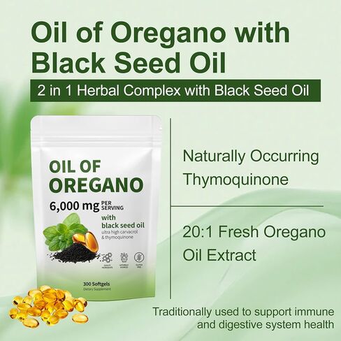 زيت أوريجانو مع زيت البذور السوداء - زيت كبسولات الأوريجانو ، كبسولات ACEITE DE ORégano ، الدعم المناعي ، غير المعدلة وراثيًا ، خالية من الغلوتين ، 300 ناعمة in Saudi Arabia