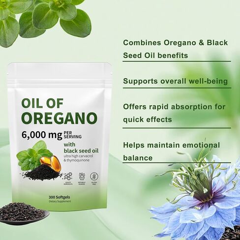 زيت أوريجانو مع زيت البذور السوداء - زيت كبسولات الأوريجانو ، كبسولات ACEITE DE ORégano ، الدعم المناعي ، غير المعدلة وراثيًا ، خالية من الغلوتين ، 300 ناعمة in Saudi Arabia