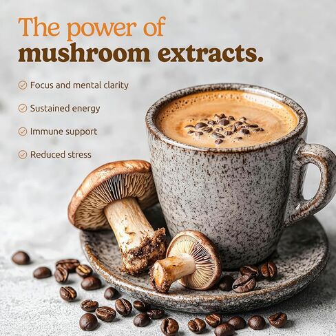 10-in-1 USDA Certified Organic Mushroom Coffee Instant, Instant Mushroom Coffee Brazilian Dark Roast for Better Energy, Focus, Gut Health, 30 Sticks, Regular Caffeine - MatchaDNA in Saudi Arabia