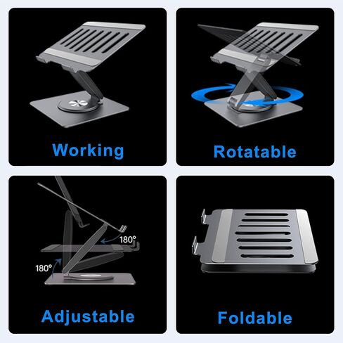 Adjustable Laptop Stand for Desk with 360° Swivel Base, Aluminum Laptop Holder, Foldable Ergonomic Laptop Cooling Riser, Supports up to 18 Pounds, for Macbook Air/Pro Dell/HP and All Laptops 7-15.6" in Saudi Arabia