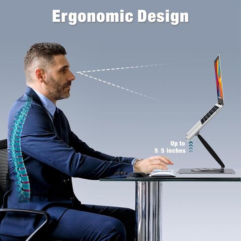 Adjustable Laptop Stand for Desk with 360° Swivel Base, Aluminum Laptop Holder, Foldable Ergonomic Laptop Cooling Riser, Supports up to 18 Pounds, for Macbook Air/Pro Dell/HP and All Laptops 7-15.6" in Saudi Arabia