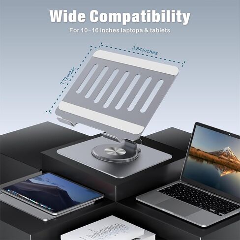 Adjustable Laptop Stand for Desk with 360° Swivel Base, Aluminum Laptop Holder, Foldable Ergonomic Laptop Cooling Riser, Supports up to 18 Pounds, for Macbook Air/Pro Dell/HP and All Laptops 7-15.6" in Saudi Arabia