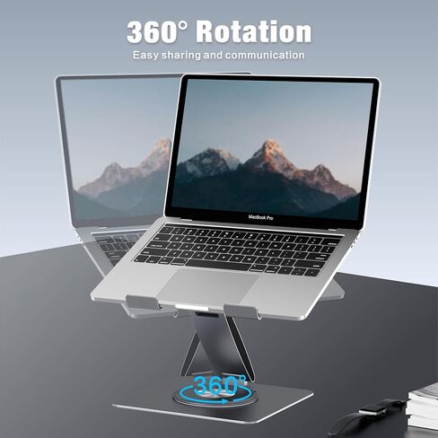 Adjustable Laptop Stand for Desk with 360° Swivel Base, Aluminum Laptop Holder, Foldable Ergonomic Laptop Cooling Riser, Supports up to 18 Pounds, for Macbook Air/Pro Dell/HP and All Laptops 7-15.6" in Saudi Arabia