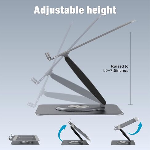 Adjustable Laptop Stand for Desk with 360° Swivel Base, Aluminum Laptop Holder, Foldable Ergonomic Laptop Cooling Riser, Supports up to 18 Pounds, for Macbook Air/Pro Dell/HP and All Laptops 7-15.6" in Saudi Arabia