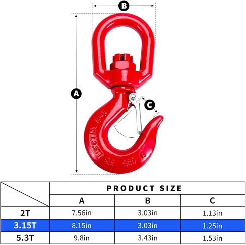 Leero 2 Tons Swivel Lifting Hook, Heavy Duty G80 Self Locking Crane Swivel Hook, 4,409 lbs Working Load Limit, Swivel Eye Sling Hook with Latch Hoist Hook Lifting Hook Rigging in Saudi Arabia