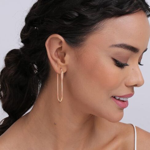 Charmsy LARGE 925 Sterling Silver Light Weight Rectangle-Shape Click-Top Hoop Earrings for Women in Saudi Arabia