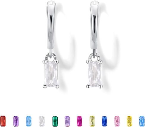 Seraphina Birthstone Hoop Earrings S925 Sterling Silver Post Lightweight Drop/Dangle Huggie Earrings for Women Trendy Small Hoop Earrings Birthday Gift in Kuwait