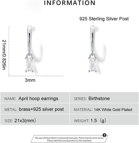 Seraphina Birthstone Hoop Earrings S925 Sterling Silver Post Lightweight Drop/Dangle Huggie Earrings for Women Trendy Small Hoop Earrings Birthday Gift in Kuwait