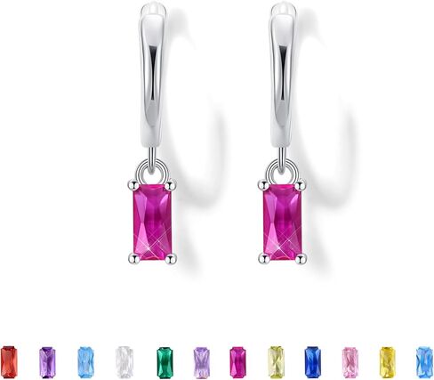 Seraphina Birthstone Hoop أقراط S925 Sterling Silver Post Post Lightweight Drop/Dangle Huggie أقراط للنساء العصرية ذات الأقراط الصغيرة. in Kuwait