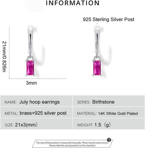 Seraphina Birthstone Hoop أقراط S925 Sterling Silver Post Post Lightweight Drop/Dangle Huggie أقراط للنساء العصرية ذات الأقراط الصغيرة. in Kuwait