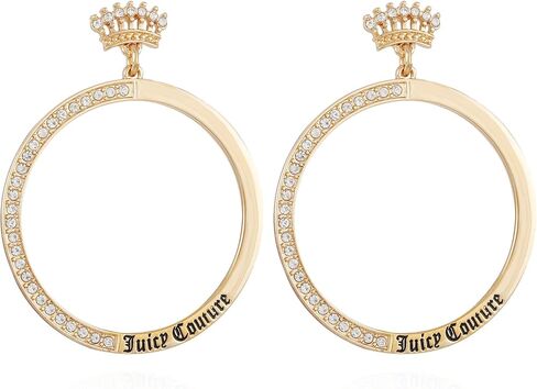 Juicy Couture Goldtone Sleek and Pave Crystal Glass Stone Hoop Earrings in Saudi Arabia