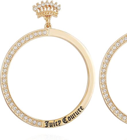 Juicy Couture Goldtone Sleek and Pave Crystal Glass Stone Hoop Earrings in Saudi Arabia