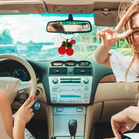 ديكور كرشيت كرشيت لطيف لإكسسوارات السيارات ، مرآة منظر خلفي مرآة شنقا ملحقات سيارة كرز لطيف إكسسوارات جمالية ديكور يدويًا مصنوعة يدويًا إكسسوارات ديكور داخلية لطيفة in Saudi Arabia