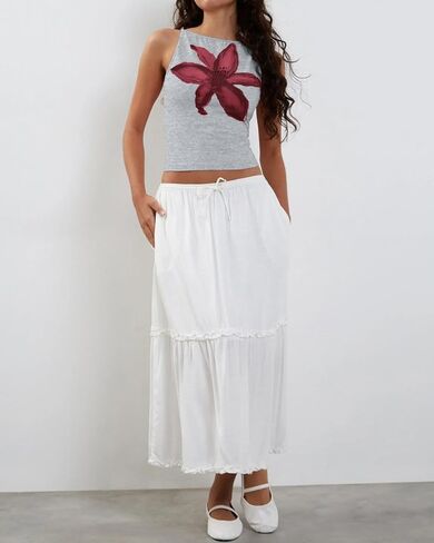 Cioatin Women Cute Yellow Floral Print Crop Tank Tops Sleeveless Slim Fit Cotton Y2K Aesthetic Preppy Summer Cami Outfit in Kuwait