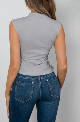 OMSJ Womens Mourtleneck Tank Tops Slim Fitcyless Crip Top Sumpressy Summer Discal Edgual Side Ruched Sidts in Kuwait