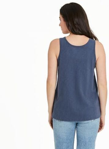 Life is Good. Women's Flower Flag Textured Slub Tank, Darkest Blue in Saudi Arabia