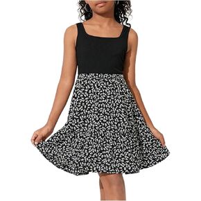 Floerns Girl's Floral Patchwork A Line Tank Dress Square Neck Sleeveless Short Dresses in Saudi Arabia