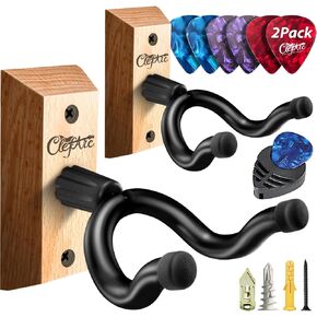 Guitar Wall Mount 2 Pack, Black Hardwood Guitar Wall Hangers, U-Shape Hardwood Guitar Hanger, Guitar Gifts for Men, Guitar Accessories, with 6 Assorted Guitar Picks in Saudi Arabia