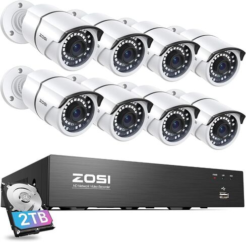 ZOSI 3K Lite 8CH H.265+ Home Security Camera System with AI Human/Vehicle Detection,Night Vision,5MP Lite 8 Channel CCTV DVR,4pcs 1080P 1920TVL 2MP Outdoor Indoor Surveillance Dome Cameras (No HDD) in Saudi Arabia