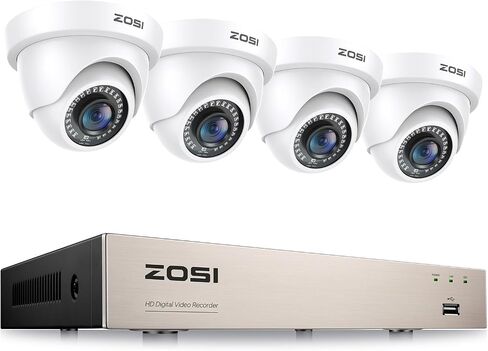 ZOSI 3K Lite 8CH H.265+ نظام كاميرا أمان منزلي مع تقنية الذكاء الاصطناعي للكشف عن الإنسان/المركبة، رؤية ليلية، 5 ميجابكسل لايت 8 قنوات CCTV DVR، 4 قطع 1080P 1920TVL 2MP كاميرات مراقبة داخلية خارجية (بدون محرك أقراص ثابتة) in Kuwait