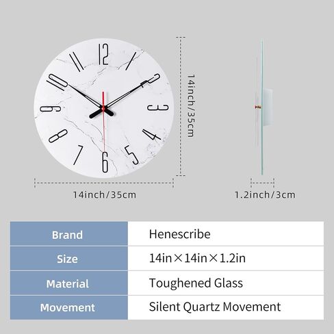14in Glass Wall Clocks for Living Room Decor, Decorative Wall Clocks Battery Operated, Silent Kitchen Clocks, Wall Clock for Bedroom in Kuwait