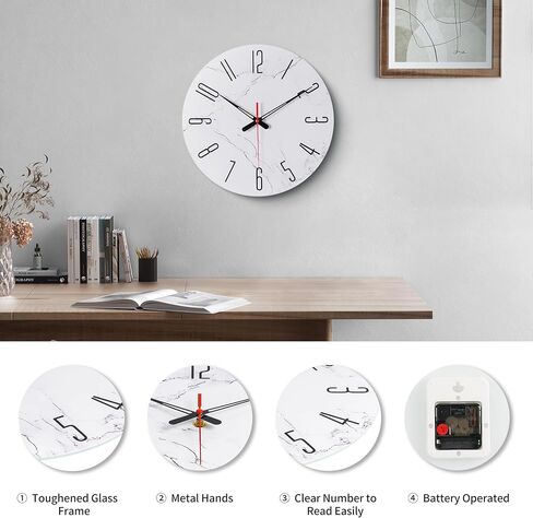 14in Glass Wall Clocks for Living Room Decor, Decorative Wall Clocks Battery Operated, Silent Kitchen Clocks, Wall Clock for Bedroom in Kuwait