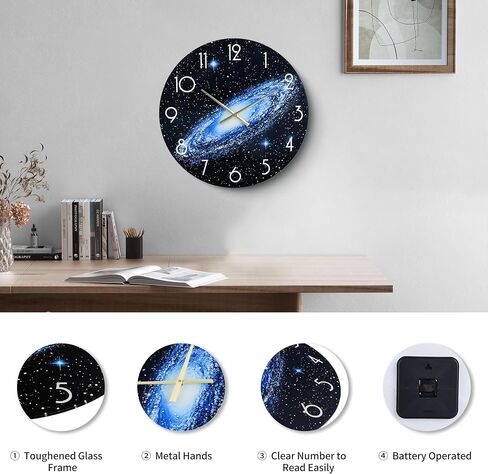 14in Glass Wall Clocks for Living Room Decor, Decorative Wall Clocks Battery Operated, Silent Kitchen Clocks, Wall Clock for Bedroom in Kuwait