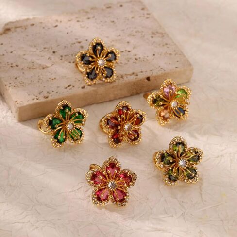 Gold Flower Ring for Women Trendy Silver Flower Statement Ring Adjustable Minimalist Rings Jewelry in Saudi Arabia