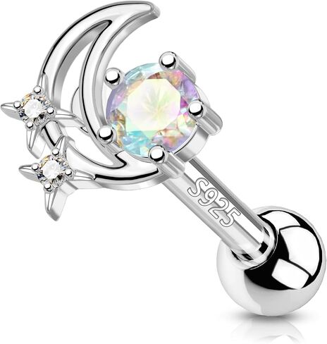 Cocharm 925 Sterling Silver Cartilage Stud أقراط 18G Helix Tragus Earrings Moon Helix Helix Stud Conch Jewelry for Women in Saudi Arabia