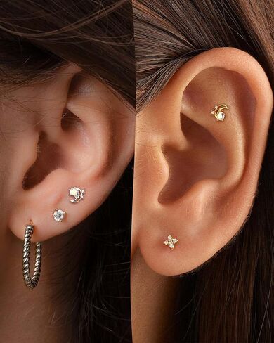 Cocharm 925 Sterling Silver Cartilage Stud أقراط 18G Helix Tragus Earrings Moon Helix Helix Stud Conch Jewelry for Women in Saudi Arabia